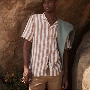 Madewell Men’s Linen Easy Short-Sleeve Shirt in Striped Print Medium